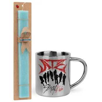 Stray Kids Boy band, Easter Set, metallic thermal cup (300ml) & aromatic flat Easter candle (30cm) (TURQUOISE)