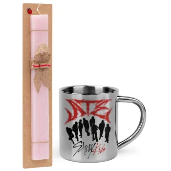 Stray Kids Boy band, Easter Set, metallic thermal cup (300ml) & aromatic flat Easter candle (30cm) (PINK)