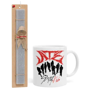 Stray Kids Boy band, Πασχαλινή Λαμπάδα με Κούπα κεραμική (330ml) & κερί αρωματικό πλακέ (30cm) (ΓΚΡΙ)