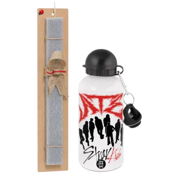 Stray Kids Boy band, Πασχαλινή Λαμπάδα με παγούρι μεταλλικό  αλουμινίου (500ml) & κερί αρωματικό πλακέ (30cm) (ΓΚΡΙ)