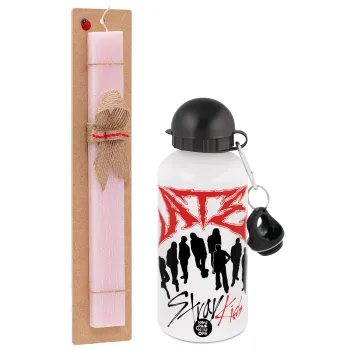 Stray Kids Boy band, Πασχαλινή Λαμπάδα με παγούρι μεταλλικό αλουμινίου (500ml) & κερί αρωματικό πλακέ (30cm) (ΡΟΖ)