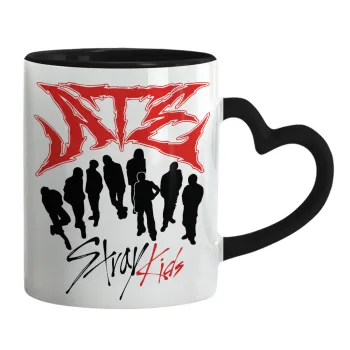 Stray Kids Boy band, Κούπα καρδιά χερούλι μαύρη, κεραμική, 330ml