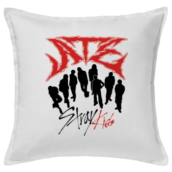 Stray Kids Boy band, Μαξιλάρι καναπέ ΛΕΥΚΟ 100% βαμβάκι, περιέχεται το γέμισμα (50x50cm)