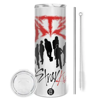 Stray Kids Boy band, Tumbler ποτήρι θερμό από ανοξείδωτο ατσάλι 600ml, με μεταλλικό καλαμάκι & βούρτσα καθαρισμού