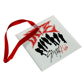 Stray Kids Boy band, Στολίδι Χριστουγεννιάτικο στολίδι γυάλινο τετράγωνο 9x9cm