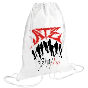 Stray Kids Boy band, Backpack pouch GYMBAG white (28x40cm)