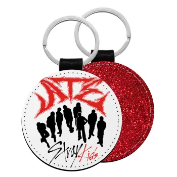 Stray Kids Boy band, Μπρελόκ Δερματίνη, στρογγυλό ΚΟΚΚΙΝΟ (5cm)