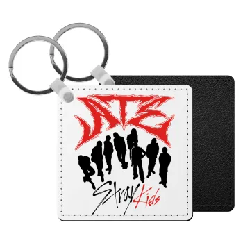 Stray Kids Boy band, Μπρελόκ Δερματίνη, τετράγωνο ΜΑΥΡΟ (5x5cm)