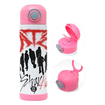 Stray Kids Boy band, Children's hot water bottle, stainless steel, with safety straw, PINK (500ml)