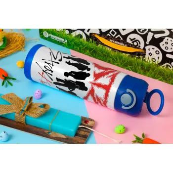 Stray Kids Boy band, Easter candle, Childrens hot water bottle, stainless steel, with safety straw, BLUE (500ml)