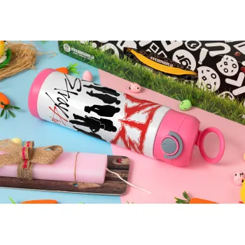 Stray Kids Boy band, Easter candle, Childrens hot water bottle, stainless steel, with safety straw, PINK (500ml)