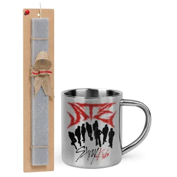Stray Kids Boy band, Easter Set, metallic thermal cup (300ml) & Easter aromatic flat candle (30cm) (GRAY)