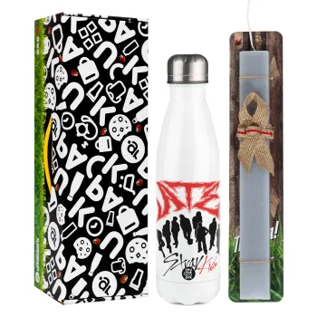 Stray Kids Boy band, Easter candle, metallic white thermos bottle (500ml) & aromatic flat candle (30cm) (GRAY)
