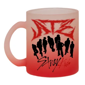 Stray Kids Boy band, Κούπα γυάλινη δίχρωμη με βάση το κόκκινο ματ, 330ml