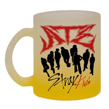 Stray Kids Boy band, Κούπα γυάλινη δίχρωμη με βάση το κίτρινο ματ, 330ml