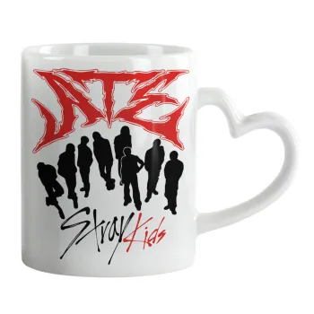 Stray Kids Boy band, Κούπα καρδιά χερούλι λευκή, κεραμική, 330ml