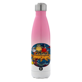 Totoro Catbus, Metal mug thermos Pink/White (Stainless steel), double wall, 500ml