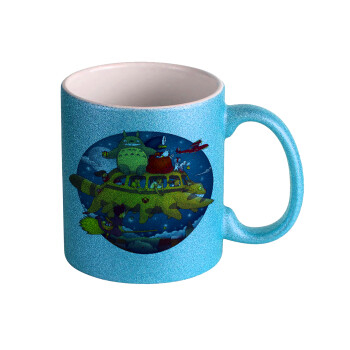 Totoro Catbus, Κούπα Σιέλ Glitter που γυαλίζει, κεραμική, 330ml