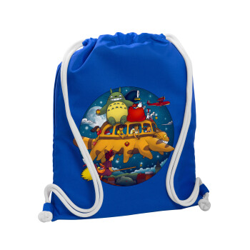 Totoro Catbus, Τσάντα πλάτης πουγκί GYMBAG Μπλε, με τσέπη (40x48cm) & χονδρά κορδόνια