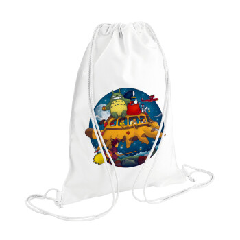 Totoro Catbus, Τσάντα πλάτης πουγκί GYMBAG λευκή (28x40cm)