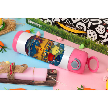 Totoro Catbus, Πασχαλινή Λαμπάδα με Παιδικό παγούρι θερμό, ανοξείδωτο, με καλαμάκι ασφαλείας, ΡΟΖ (500ml)