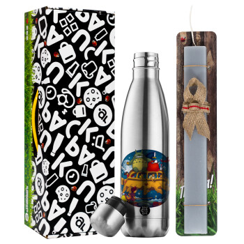 Totoro Catbus, Πασχαλινή Λαμπάδα με μεταλλικό παγούρι θερμός ανοξείδωτο (500ml) & κερί αρωματικό πλακέ (30cm) (ΓΚΡΙ)