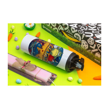 Totoro Catbus, Πασχαλινή Λαμπάδα με Travel Tumbler θερμό με διπλό καπάκι (600ml, BPA free) & κερί αρωματικό πλακέ (30cm) (ΡΟΖ)