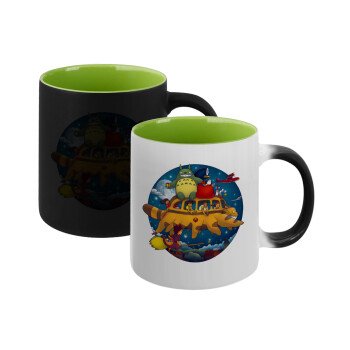 Totoro Catbus, Κούπα Μαγική εσωτερικό πράσινο, κεραμική 330ml που αλλάζει χρώμα με το ζεστό ρόφημα