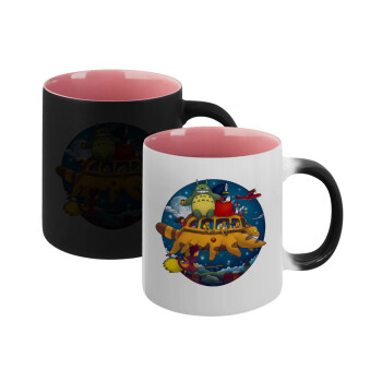 Totoro Catbus, Κούπα Μαγική εσωτερικό ΡΟΖ, κεραμική 330ml που αλλάζει χρώμα με το ζεστό ρόφημα