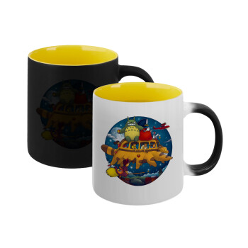 Totoro Catbus, Κούπα Μαγική εσωτερικό κίτρινη, κεραμική 330ml που αλλάζει χρώμα με το ζεστό ρόφημα