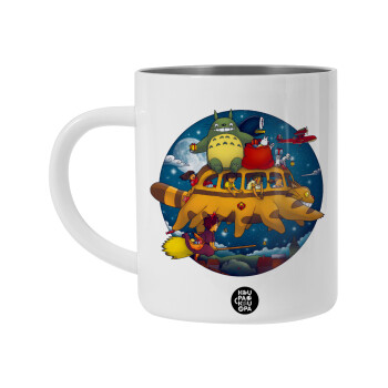 Totoro Catbus, Λευκή Ανοξείδωτη Μεταλλική Κούπα 450ml - Διπλού Τοιχώματος 