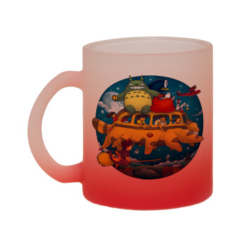 Totoro Catbus, Κούπα γυάλινη δίχρωμη με βάση το κόκκινο ματ, 330ml