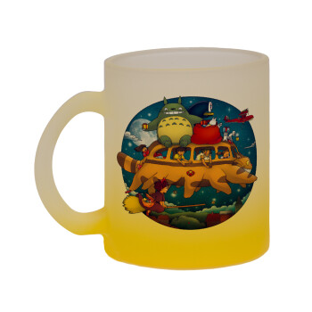 Totoro Catbus, Κούπα γυάλινη δίχρωμη με βάση το κίτρινο ματ, 330ml