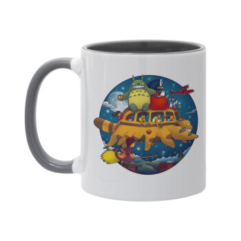 Totoro Catbus, Κούπα χρωματιστή γκρι, κεραμική, 330ml