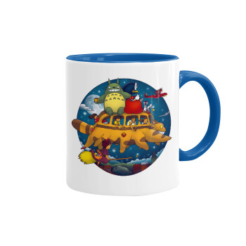 Totoro Catbus, Κούπα χρωματιστή μπλε, κεραμική, 330ml