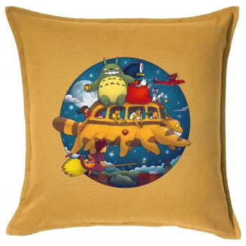Totoro Catbus, Sofa cushion YELLOW 50x50cm includes filling