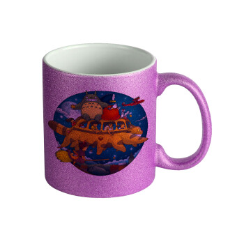 Totoro Catbus, Κούπα Μωβ Glitter που γυαλίζει, κεραμική, 330ml