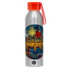 Aluminum Sports Bottle 650ml – Silver with Red Cap and Silicone Strap