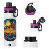 Metallic water bottle with safety lid, 850ml aluminum