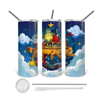 Totoro Catbus, Tumbler stainless steel 600ml, with metal straw & cleaning brush