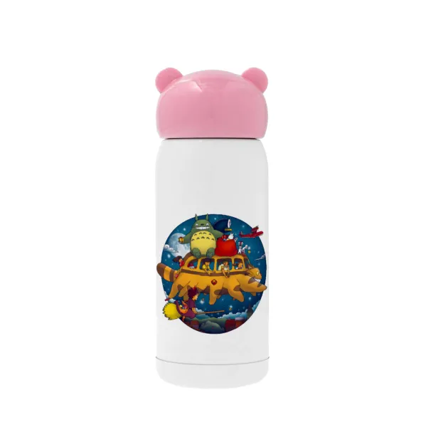 Totoro Catbus — Ροζ ανοξείδωτο παγούρι θερμό (Stainless steel), 320ml