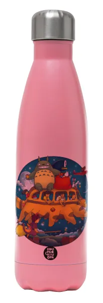 Totoro Catbus — Μεταλλικό παγούρι θερμός Ροζ Ματ (Stainless steel), διπλού τοιχώματος, 500ml