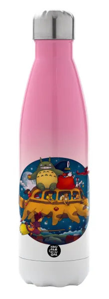 Totoro Catbus — Metal mug thermos Pink/White (Stainless steel), double wall, 500ml