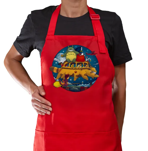 Totoro Catbus — Κόκκινη Ποδιά μαγειρικής με τσέπες (ΕΝΗΛΙΚΩΝ)