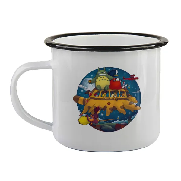 Totoro Catbus — Κούπα εμαγιέ με μαύρο χείλος 360ml