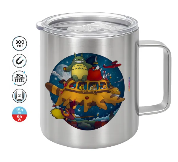 Totoro Catbus — Double-walled stainless steel mug 300ml with temperature-retaining lid