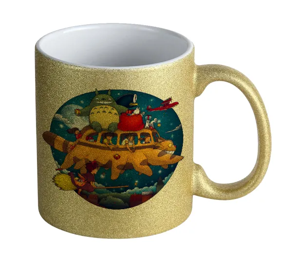 Totoro Catbus — Gold glitter mug that sparkles, ceramic, 330ml