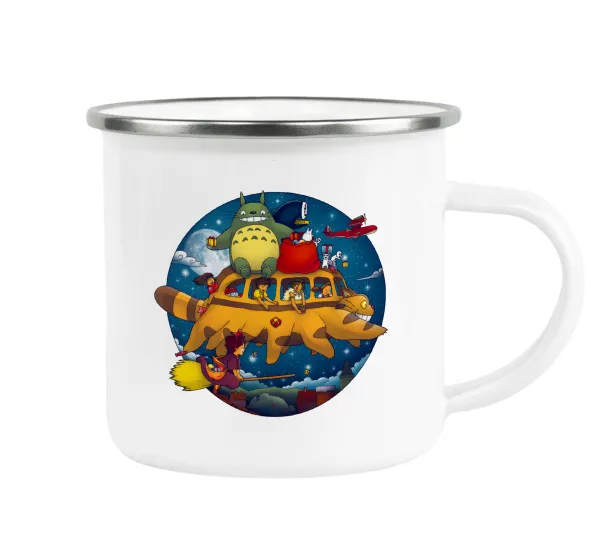 Totoro Catbus — Metallic enamel cup white 360ml