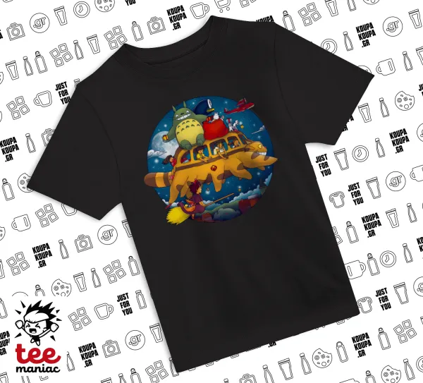 Totoro Catbus — ΜΑΥΡΟ Άνετο παιδικό T-Shirt από 100% βαμβάκι, για κάθε μέρα. Vegan & OEKO-TEX πιστοποιημένο.