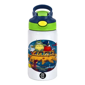 Totoro Catbus, Παιδικό παγούρι θερμό, ανοξείδωτο, με καλαμάκι ασφαλείας, πράσινο/μπλε (350ml)